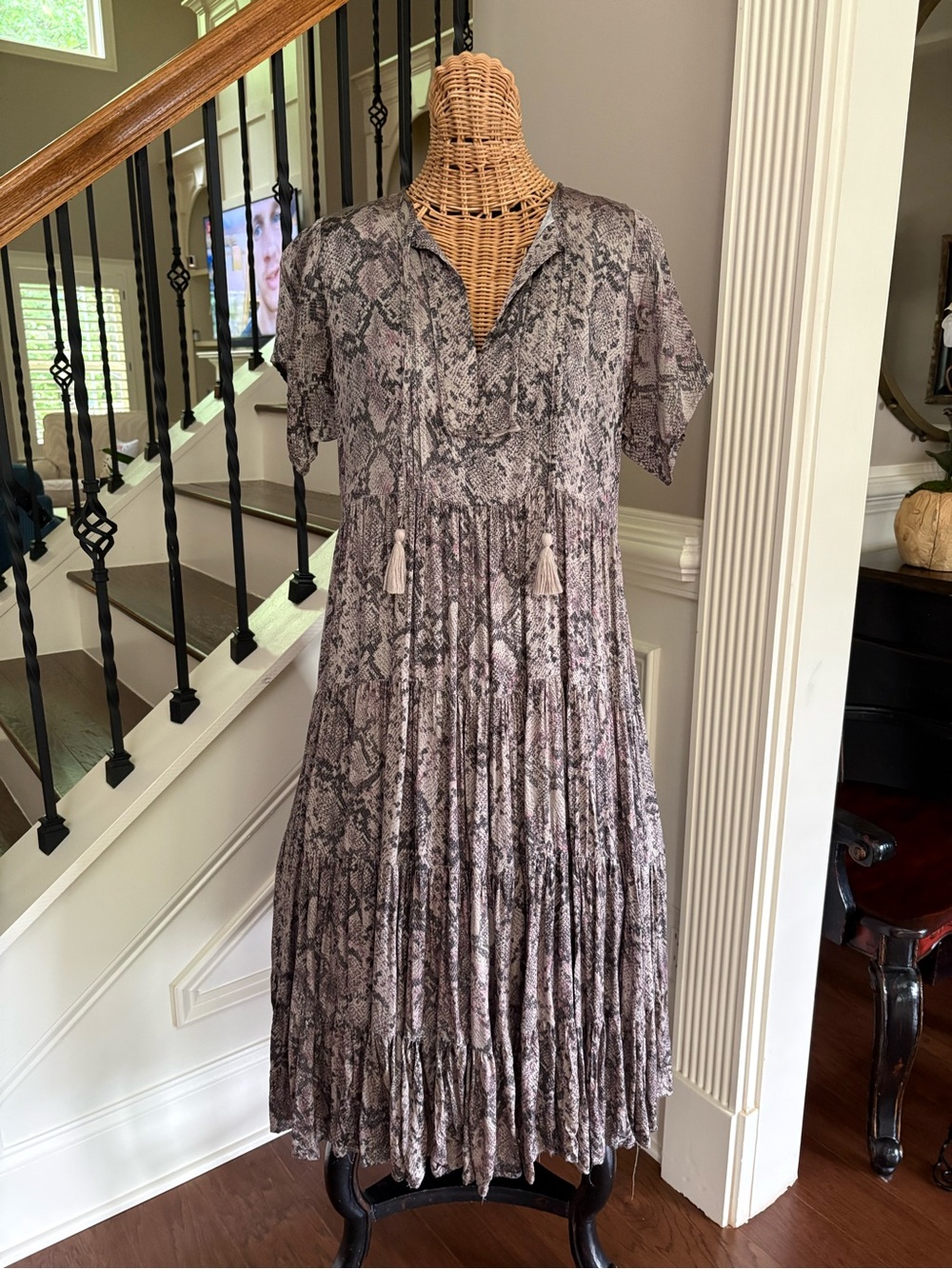 Karlie Snakeskin-Print Short Sleeve Midi Dress